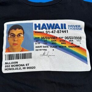 Superbad McLovin Hawaii Driver License Graphic Print T-Shirt - Large